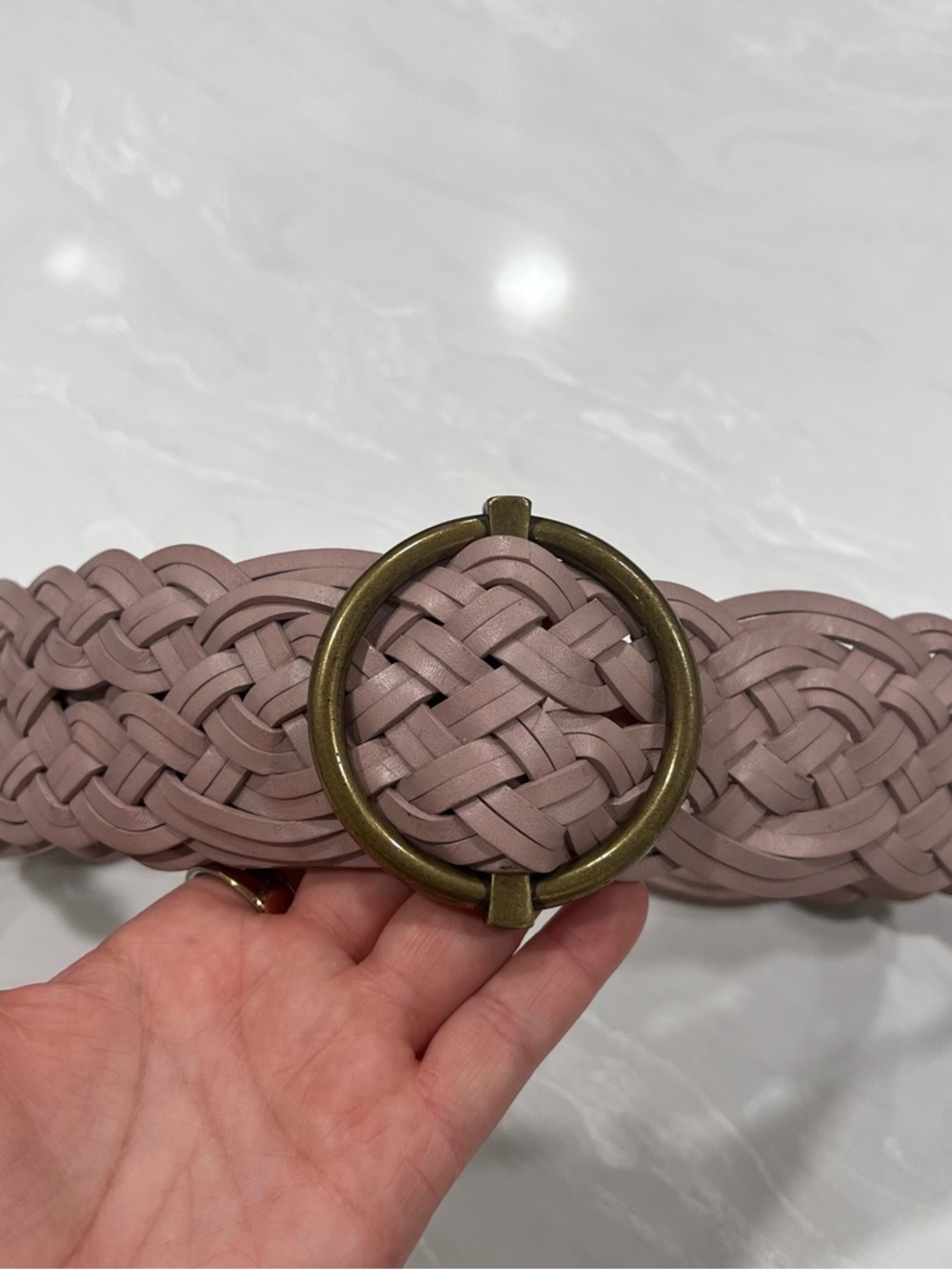 Talbots Woven Leather Belt with Round Brass Tone Buckle Dusty Mauve Bohemian S
